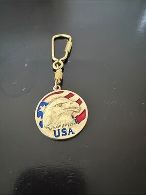 Brass U.S.A. American Flag andBald Eagle Keychain